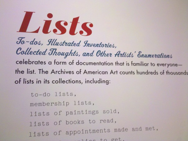 'Lists' exhibit, Smithsonian, Aug 2010