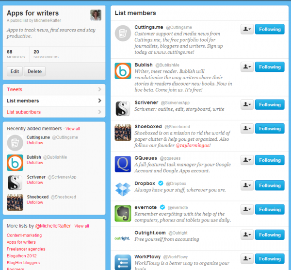 My Twitter list of apps for writers